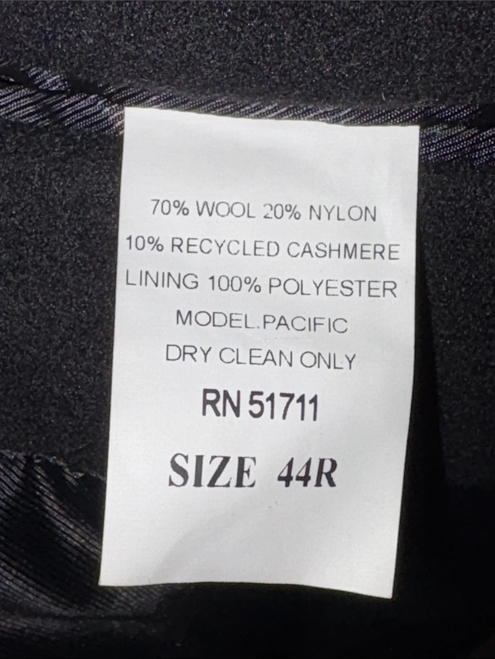 Calvin Klein Classic Black Wool Cashmere blend Overcoat NWOT size 44R